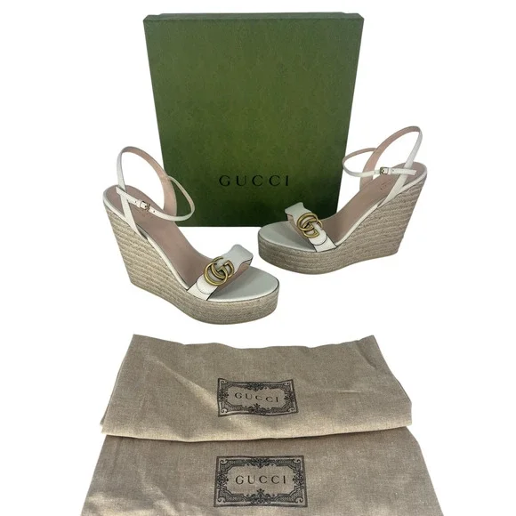 Gucci Aitana Marmont GG Leather Platform Espadrille Wedge Sandals 41 - Picture 3 of 16